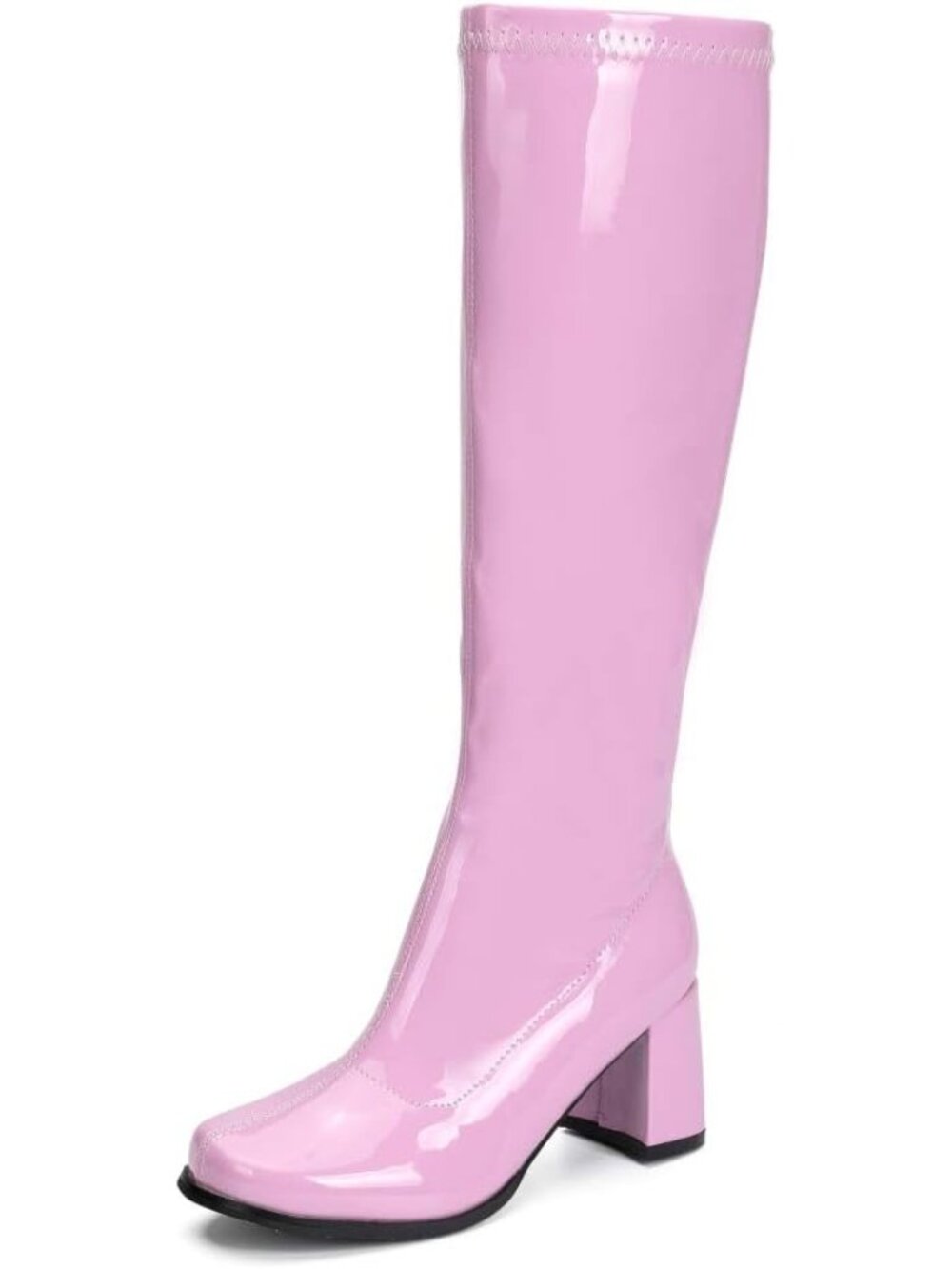 🆕Women's Pink Knee High Gogo Boots Square Toe Retro Disco Block Heel Boots